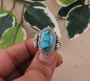 Bague vintage en argent sterling 925 avec pierre précieuse turquoise naturelle faite à la main bijoux de déclaration bohème pour femmes - Product Image 2