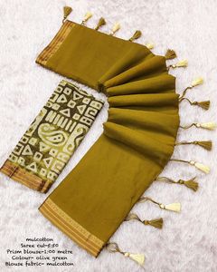 100% Mul Cotton and Resham Weaving Border con blusa con estampado floral Sari peso ligero perfecto para todas las ocasiones - Product Image 3