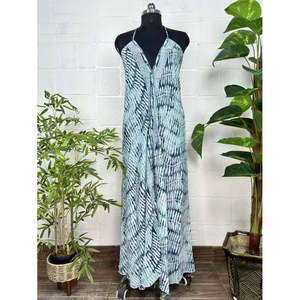 Boho Chic New Summer Maxi Halter Dress <b>Leaf</b> Blue Black Made From <b>Magic</b> Silk Chiffon Loose Silhouette Natural Waistline - Product Image 1