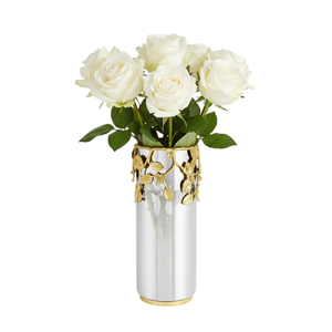 Handcrafted Stainless Steel & Natural Brass Gold Leaf Design Home Decor Flower Vase Tabletop Decor <b>Gift</b> At Affordable Price - Product Image 2