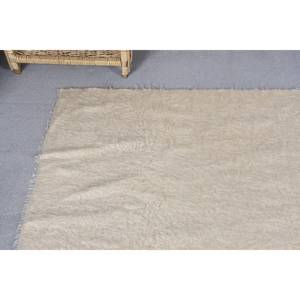Alfombra turca Vintage moderna de 4,4X5,7 pies, diseño clásico de retazos Beige, lana hecha a mano, piel de conejo sintética, látex, pasillo rectangular - Product Image 5