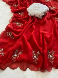 Diseñador indio más moderno elegante color rojo Sari último exclusivo comprado con frecuencia Sari fiesta ropa festiva ropa de novia - Product Image 4