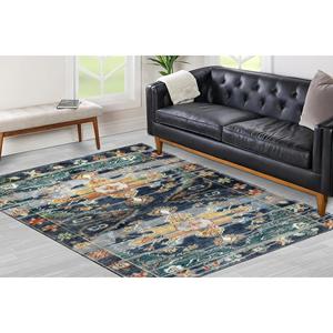 Tapis ethnique bleu : style turc antique, motif persan, tapis imprimé, tapis fin non tissé - Product Image 1