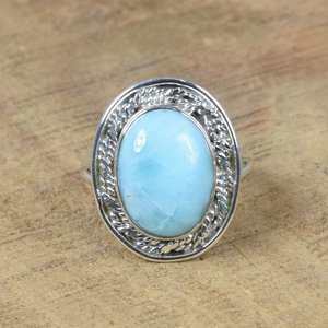 Blue Larimar Ring 925 Sterling Silver Oval Gemstone Handmade Jewelry Women Fashion Statement Ring Gift - Product Image 1