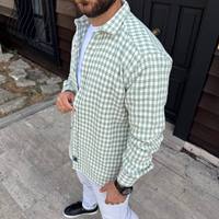 Sobrecamisa Casual para Hombre, Estilo Shacket, Satén, Doble Botonadura, Manga Larga, Estilo Urbano, Prenda Exterior de Moda, con Bolsillos, Ligera, a Cuadros