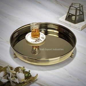 Trending Design Plateau de service en laiton plaqué or Forme ronde pour table Ramadan Fruits secs Dates Plateaux de service - Product Image 2