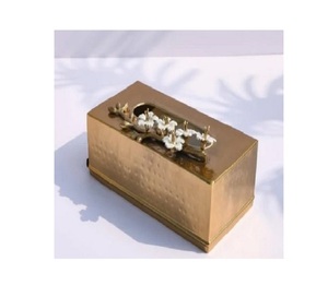 <b>Hammered</b> Copper Plating Metal Tissue Box Cover <b>Holder</b> for Bathroom Gifted Item Home Decoration Tissue Paper Tissue Box Copper - Product Image 6