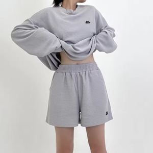 À la mode femmes gaufré gris 100% coton hiver à capuche avant grande taille lâche tricot décontracté sport court - Product Image 5