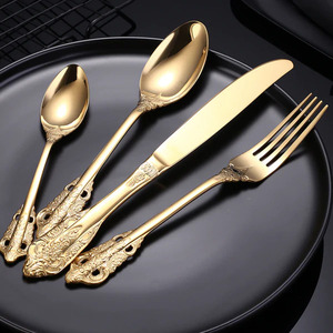 Juego de cubiertos de acero inoxidable 18/10 con mango grueso y pesado, acabado dorado mate, para bodas - Product Image 2