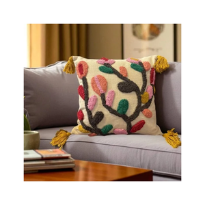 White 16x16in 100% Cotton Embroidered Butti <b>Cushion</b> Dyed With Natural Colors For Export Buyers & Global Dispatch Quick Shipping - Product Image 5