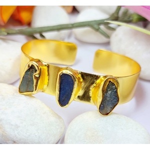 Brass Gold Plated Fashion Cuff <b>Bracelets</b> with Gemstones - Product Image 2