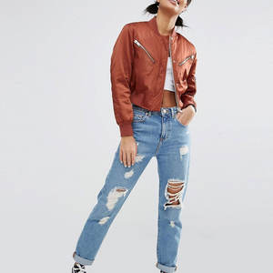 แจ็คเก็ตบอมเบอร์แขนยาวสำหรับผู้หญิง, เสื้อครอปบอมเบอร์ดีไซน์ใหม่สวมใส่สบายสำหรับฤดูหนาว - Product Image 5