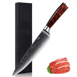 Cuchillo de Combate de 1 5/8 Pulgadas, Cuchillo de Cocina Japonés de Acero de Damasco con Patrón Láser, Mango de Madera y Funda de Cuero - Product Image 6