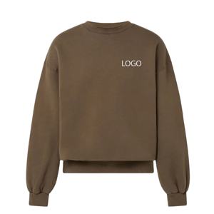 เสื้อสเวตเชิ้ตคอกลมสีน้ำตาลเข้มสำหรับผู้ชาย สกรีนโลโก้ได้ เนื้อผ้าหนา แขนยาว สวมใส่สบาย สไตล์สตรีทแวร์ รับผลิตแบบ OEM ODM ขายส่ง - Product Image 1