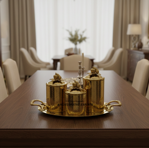 Elegant Luxury Gold Handcrafted Eco-Friendly Stainless Steel <b>Canisters</b> & Tray Decorative Kitchen & Food Storage - Product Image 5