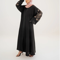 Robe Abaya Modeste pour Femme Musulmane de Dubaï, en Organza Brodé Daisy, Écologique, Infroissable, Coupe Ample, Respirante et Brillante