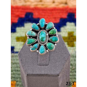 Bague ajustable artisanale en turquoise émeraude de la Vallée du Sud-Ouest et argent sterling, avec technologie d'incrustation à sertissage clos, idéale pour un cadeau - Product Image 2