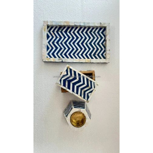 Ensemble de brûleur à encens Bukhoor en nacre noire Chevron avec plateau en résine, boîte de rangement, décoration de luxe pour la maison - Product Image 1