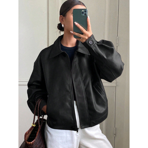 Custom Designed High Quality Genuine <b>Leather</b> <b>Bomber</b> Style <b>Jacket</b> <b>Women</b> Plus Size Button Closure Breathable Finished OEM - Product Image 1