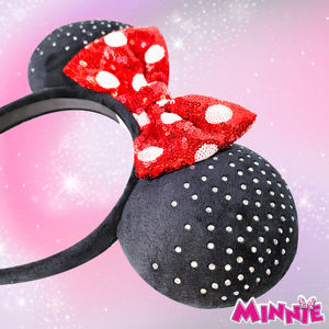 H.E.R. ACCESSORIES Minnie Ears Embedded Rhinestones Minnie Plush Ears - Large <b>Sequin</b> Red Bow on a Thick Elastic <b>Headband</b> Ages 3+ - Product Image 3