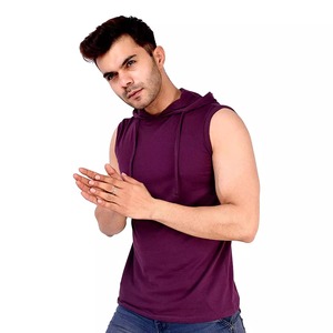 Sweat à capuche de sport pour hommes, couleur personnalisée, sans manches, confortable, en coton peigné, à vendre - Product Image 1