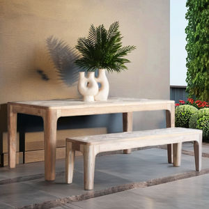 Banc en bois de teck de 150cm au design unique avec bords arrondis pour restaurants, restaurants, hôtels et espaces communs, utilisation en extérieur - Product Image 2