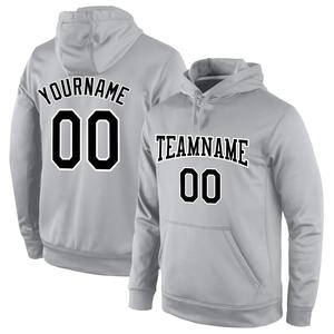 Directo de la industria al por mayor 3D bordado personalizado cosido gris negro-blanco deportes pulóver Sudadera con capucha - Product Image 1