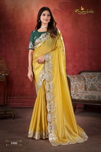 Saree de travail en dentelle de soie douce par Fab Zone Vêtements indiens et pakistanais - Product Image 3