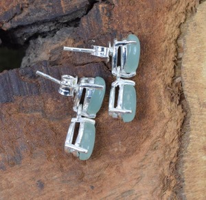 Aqua calcédoine fait à la main Spinner boucles d'oreilles bijoux classique filles 925 argent Sterling pierre naturelle 925 timbre bijoux - Product Image 3