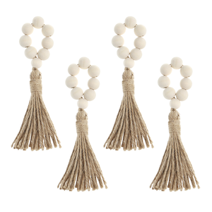 Perles en bois porte-serviettes ensemble fait à la main corde gland perles anneau de serviette pour fête et décoration de Table à la maison - Product Image 1