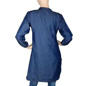 Kurti en denim brodé pour femmes - Bleu clair - Product Image 3