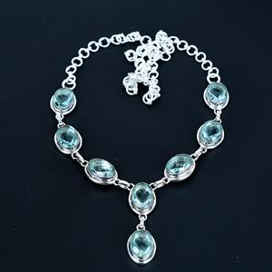 Lujo 925 plata esterlina Océano Azul místico aguamarina facetada piedra preciosa elegante estilo Y Collar de plata joyería de moda OEM - Product Image 1