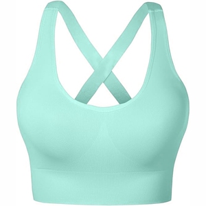 Logo personnalisé soutien-gorge d'entraînement respirant pour femmes haut élastique Fitness cou sans couture Yoga sport soutien-gorge Style Simple - Product Image 5