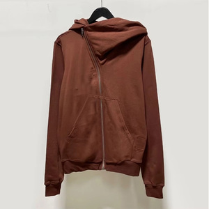 Haute qualité rétro Streetwear à capuche assistant chapeau style diagonale Zip sweat hommes femmes 100% coton tissé uni teint automne - Product Image 5