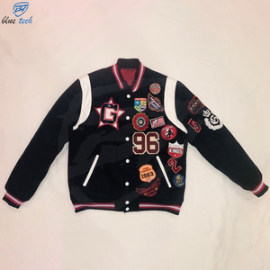 Chaqueta de abrigo de manga de cuero Bomber Varsity Pilot de estilo preppy para hombre, chaqueta de béisbol universitaria bordada para invierno - Product Image 3