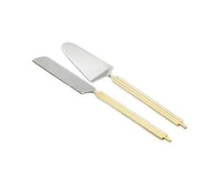 Serveur à gâteau à manche bleu avec tête dorée mate pour le service quotidien, la salle à manger familiale et les desserts de cuisine - Product Image 3