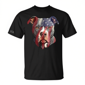 Camiseta Unisex con Bandera de Estados Unidos de Pit Bull Terrier, Cuello Redondo, Manga Corta, Impresión Digital, Ropa Promocional - Product Image 2