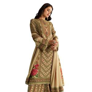 Kurta à imprimé floral en tissu beige avec palazzo vente en gros de vêtements ethniques pour femmes tenue de festival personnalisée de fournisseur d'usine OEM - Product Image 3