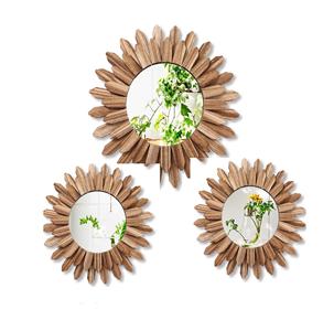 3 Pcs Miroir décoratif mural Boho 16.9 pouces 11.8 pouces Miroir mural Sunburst Miroir rond Boho avec cadre en bois rustique - Product Image 1