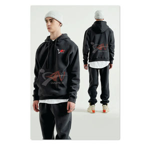 Ensemble survêtement décontracté pour homme, automne-hiver, sweat-shirt à capuche et pantalon de jogging, tissu en molleton de coton lourd, logo personnalisé, 2 pièces, imprimé - Product Image 5