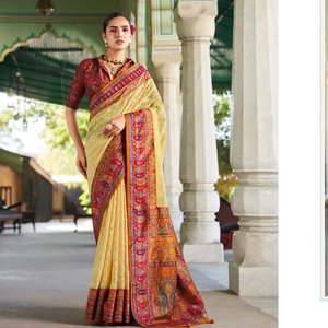 Sari en soie douce de créateur indien avec un beau design Patola Style pakistanais pour mariage et fête - Product Image 1