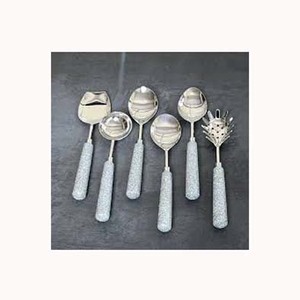 Juego de vajilla de acero inoxidable, Plata pulida con forma martillada, mango de cristal, servidor de pastel y arroz, juego de cubiertos elegante de epoxi - Product Image 1