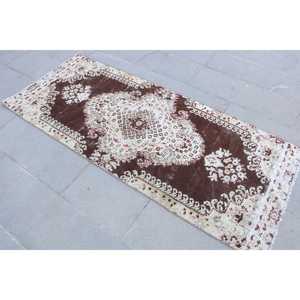 2.7x6.5 ft Rug, Turkish Vintage Rug, Brown Wool Rug - Product Image 2