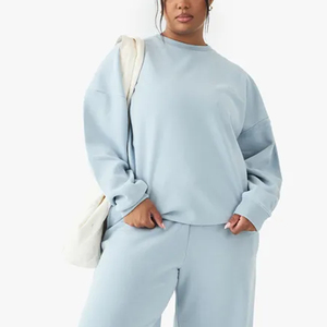 Gran oferta de alta calidad, suéter en blanco de gran tamaño, sudadera para mujer, sudadera de manga larga de lana gruesa azul cielo sólido, sudadera de talla grande - Product Image 1