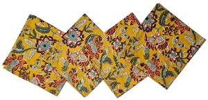 Serviette en tissu traditionnelle jaune à fleurs, réutilisable, carrée, imprimée à la main, 40 cm x 40 cm, usage quotidien - Product Image 4