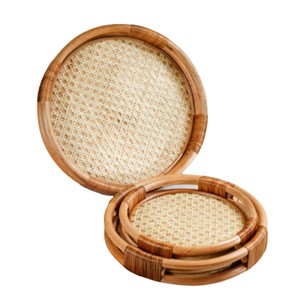 Plateau de service ovale en rotin écologique en gros, plateau de petit-déjeuner en canne naturelle durable, panier de rangement pour aliments tissé à la main - Product Image 4