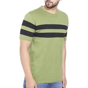 T-shirt à la mode personnalisé 100% coton tissu à taux raisonnable col en o demi-manche avec logo fait sur mesure rayé noir hommes - Product Image 3