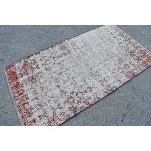 Vintage 3.2 X 6.1ft Turkish Wool <b>Rug</b> Beige & Red Patchwork <b>Flat</b> Weave for Living Room Decorations with Latex Backing - Product Image 2