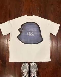 Logo personnalisé col rond manches courtes Boxy Fit surdimensionné appliques t-shirts broderie patch t-shirt pour hommes - Product Image 3