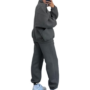 Sweat-shirt surdimensionné en coton épais de haute qualité conception personnalisée en usine sweat à capuche et pantalon de survêtement pour femmes ensembles imprimés unisexes - Product Image 3